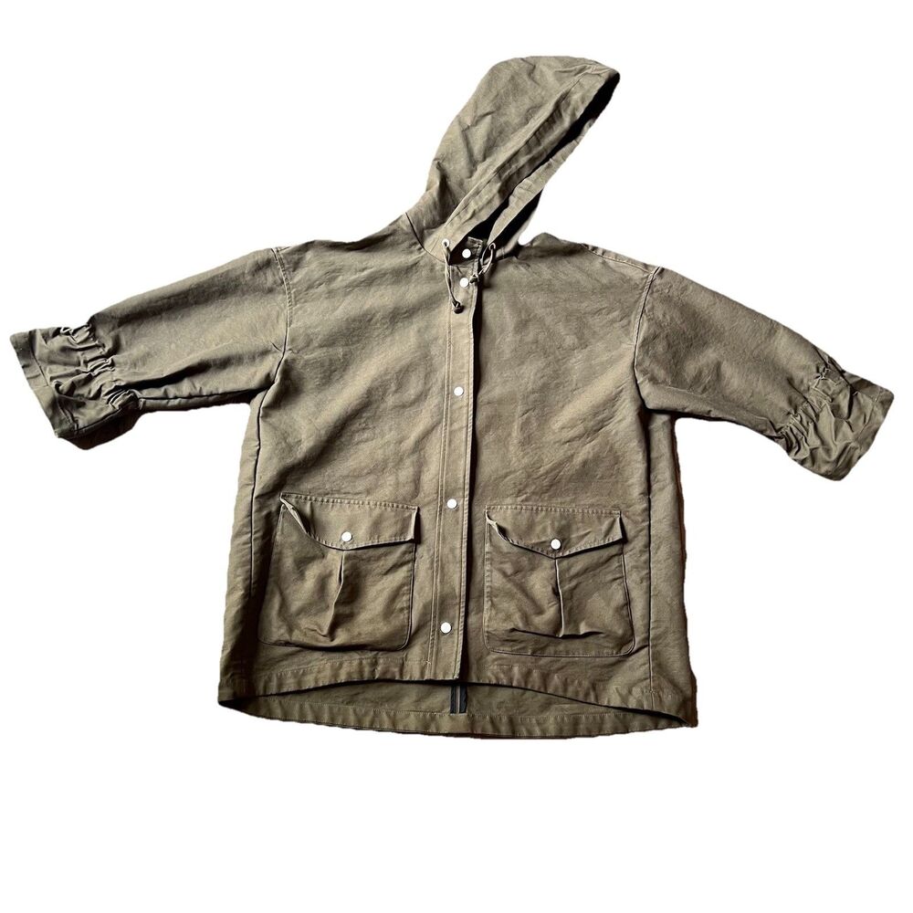 Zara Women’s TRF Utility Jacket Large Hooded Outerwear‎ Green